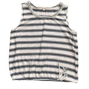 Max Studio Top White Green Blue Striped Large